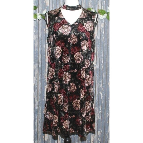 AGB Black Burndy Velvet Floral Dress Size M Whimsy Goth 90's Choker Neckline - Picture 1 of 9